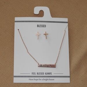 “Blessed” Necklace and Cross Earrings